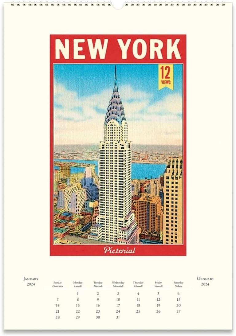 クラシカルで洗練されたニューヨークのイラストを鑑賞できる、おしゃれな壁掛けカレンダー2024年版
