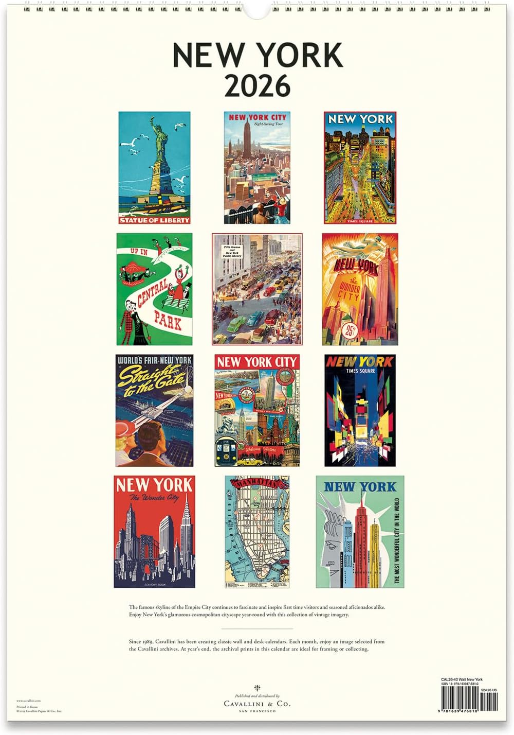 クラシカルで洗練されたニューヨークのイラストを鑑賞できる、おしゃれな壁掛けカレンダー2026年版
