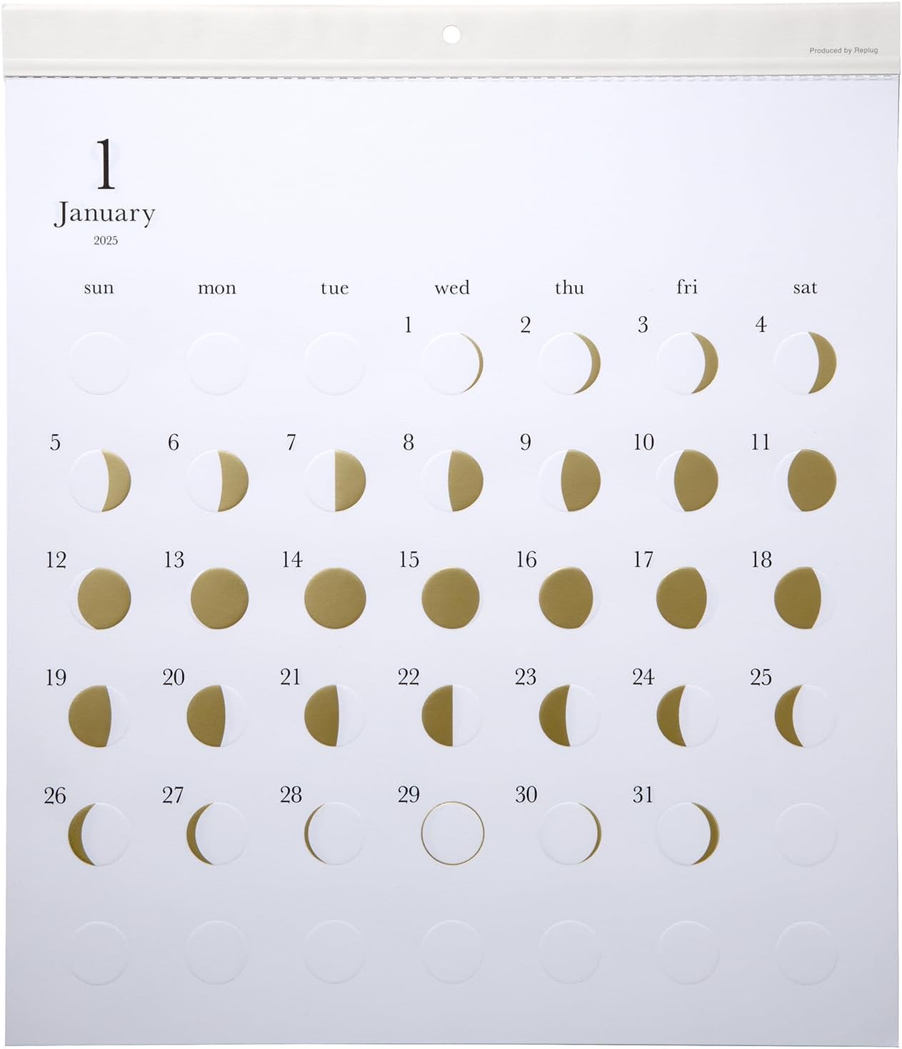 月の満ち欠けをエンボス加工でかたどった、おしゃれな月齢カレンダー2025年版