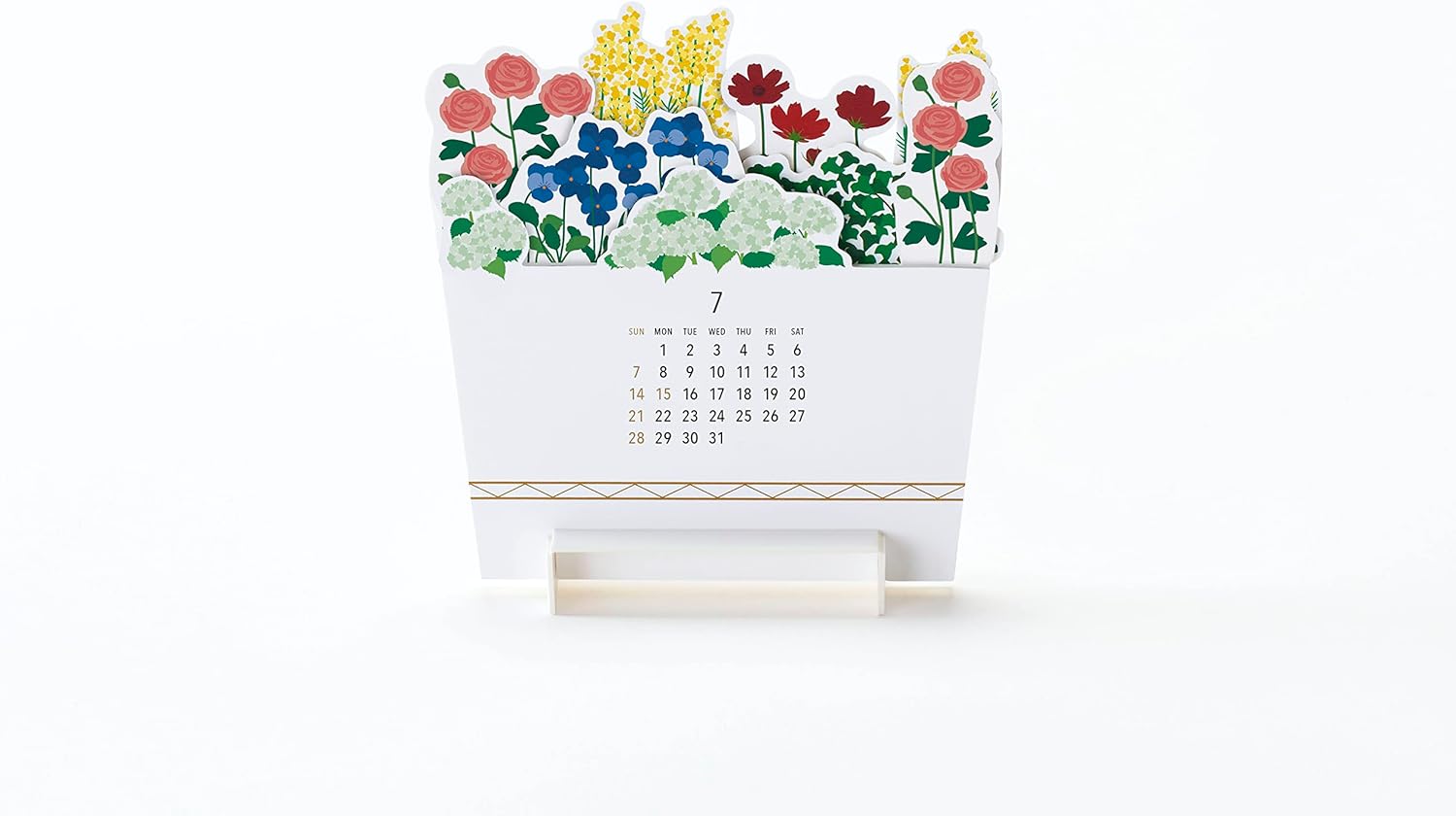 季節の花々の寄せ植えをモチーフにした、おしゃれな卓上カレンダー2024年版