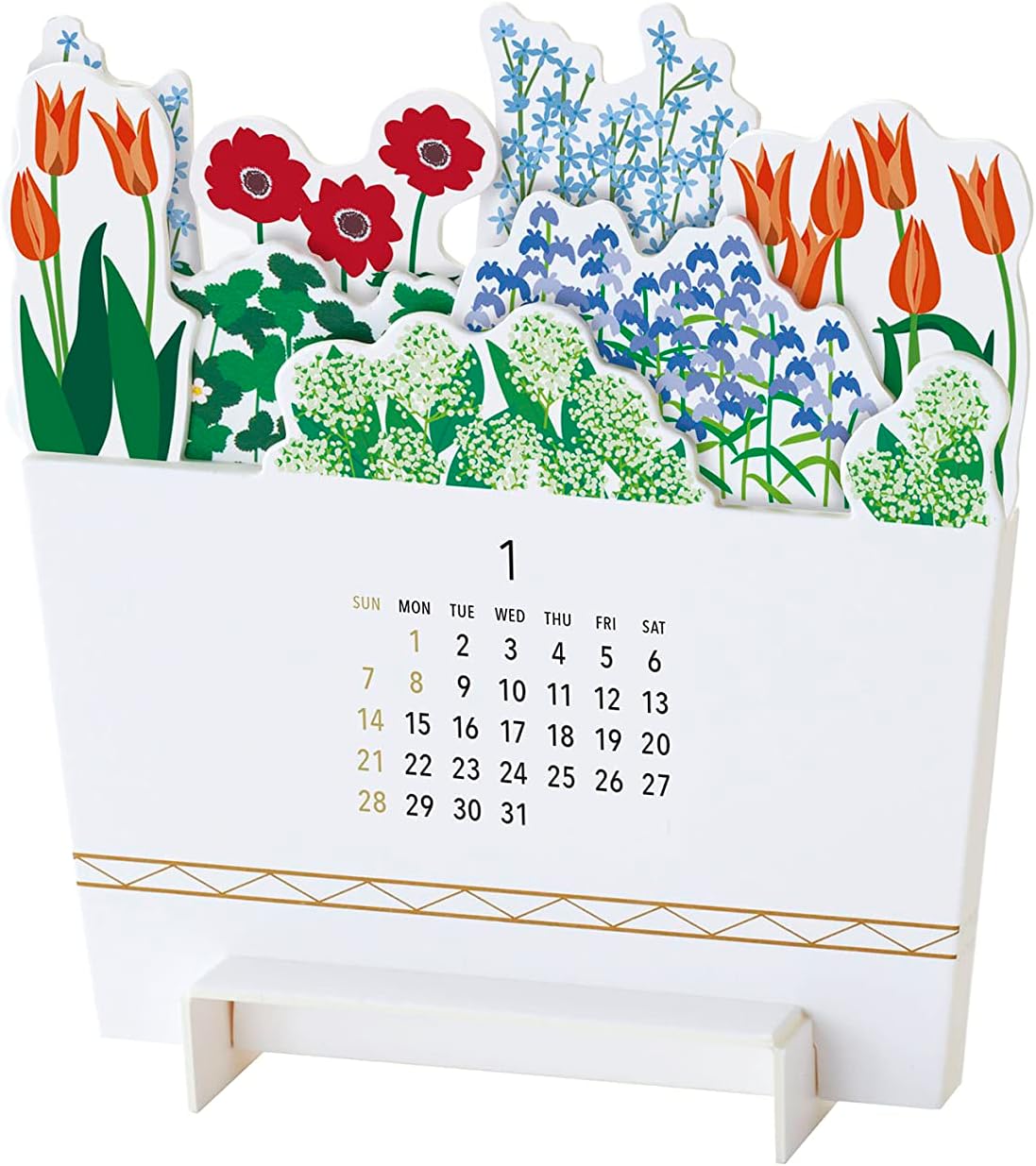 季節の花々の寄せ植えをモチーフにした、おしゃれな卓上カレンダー2024年版