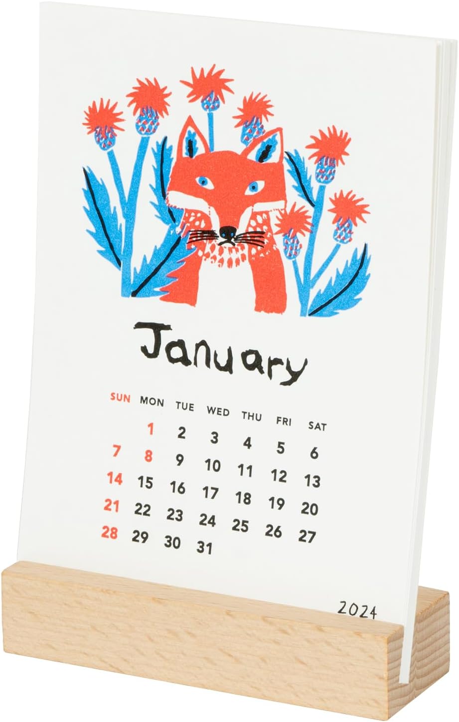 ミロコマチコが描く動物たちを活版印刷で生き生きと表現した、おしゃれな卓上カレンダー2024年版