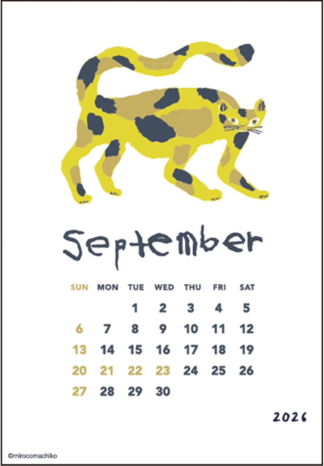 ミロコマチコが描く動物たちを活版印刷で生き生きと表現した、おしゃれな卓上カレンダー2026年版