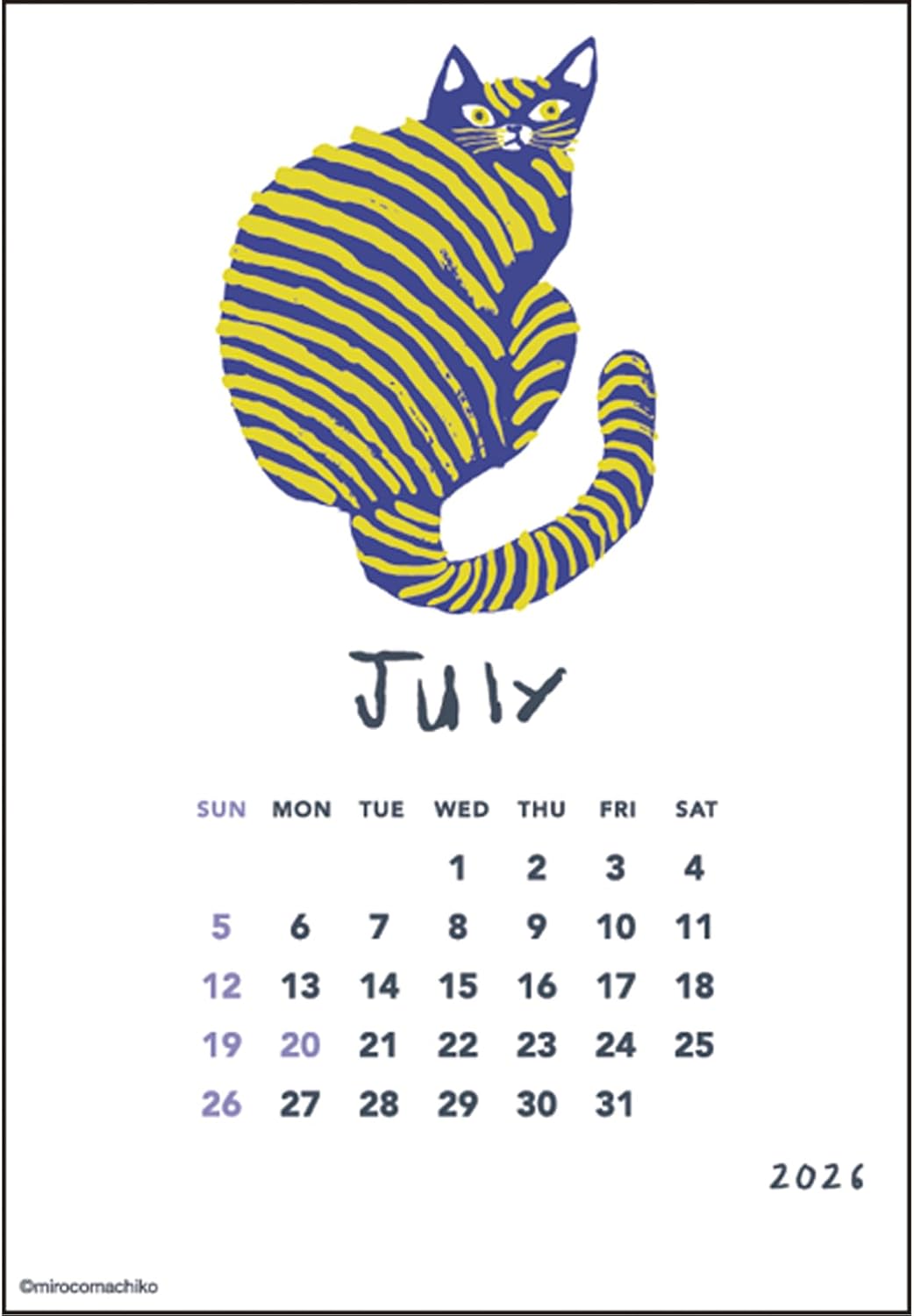 ミロコマチコが描く動物たちを活版印刷で生き生きと表現した、おしゃれな卓上カレンダー2026年版