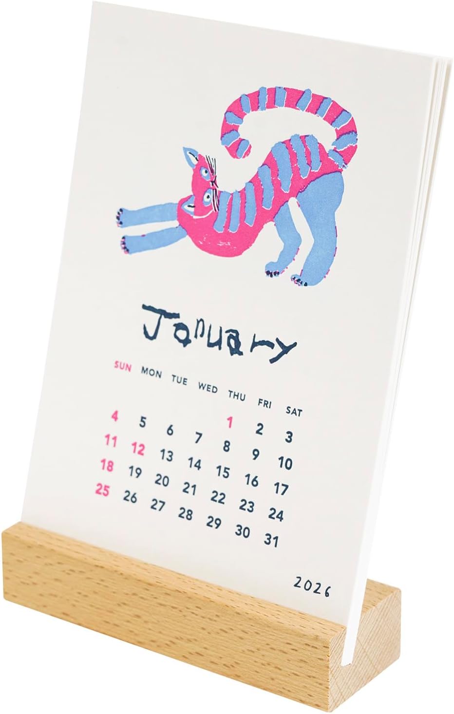 ミロコマチコが描く動物たちを活版印刷で生き生きと表現した、おしゃれな卓上カレンダー2026年版