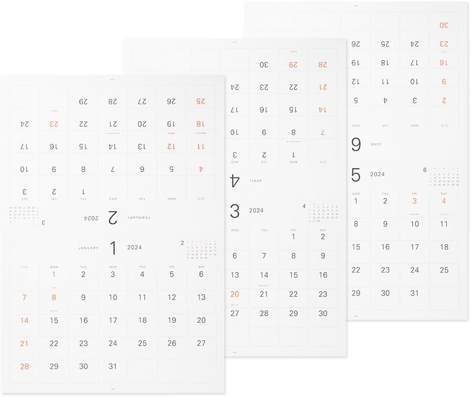 書き込めるスペースがたっぷりある、おしゃれでシンプルな壁掛けカレンダー2024年版