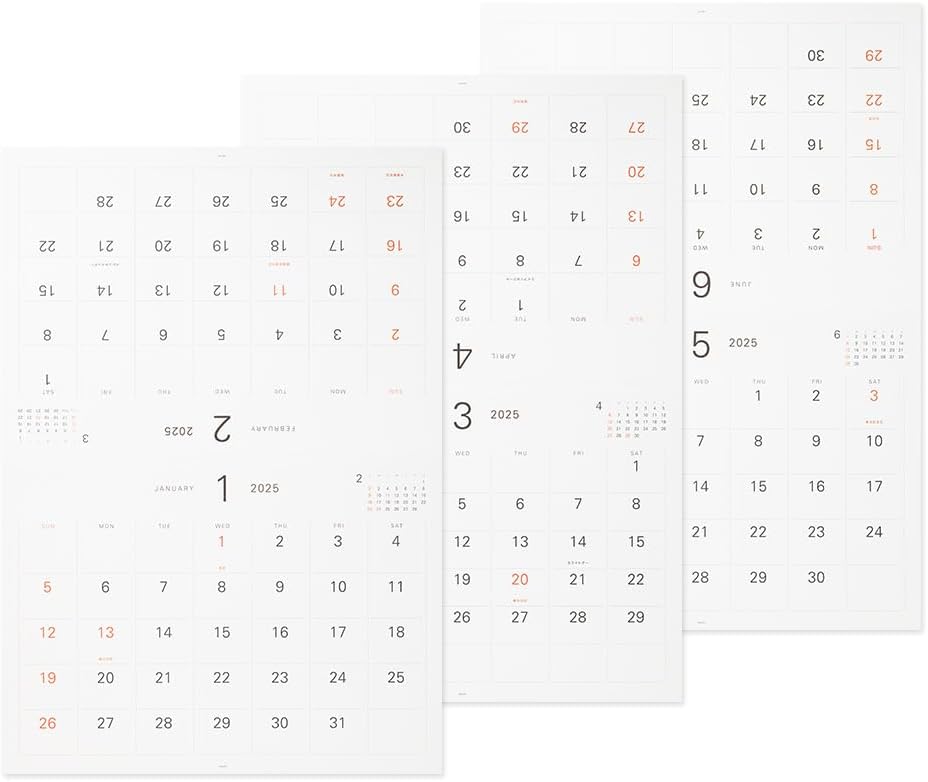 書き込めるスペースがたっぷりある、おしゃれでシンプルな壁掛けカレンダー2025年版