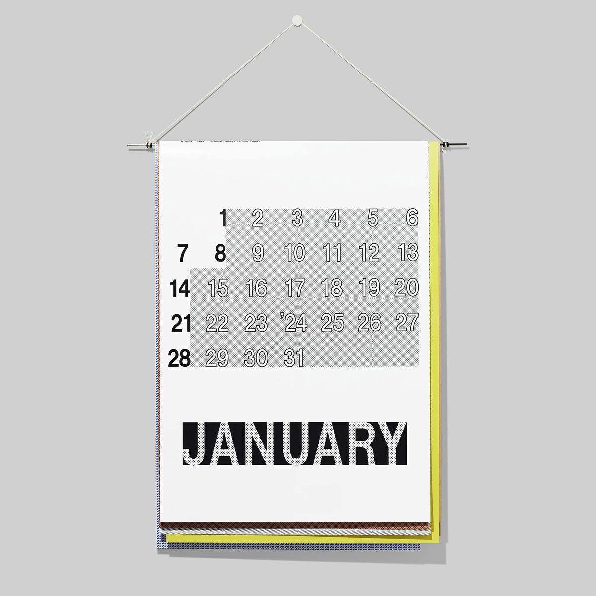 シンプルな構造で紙の重なりが楽しい、おしゃれな壁掛けデザインカレンダー2024年版